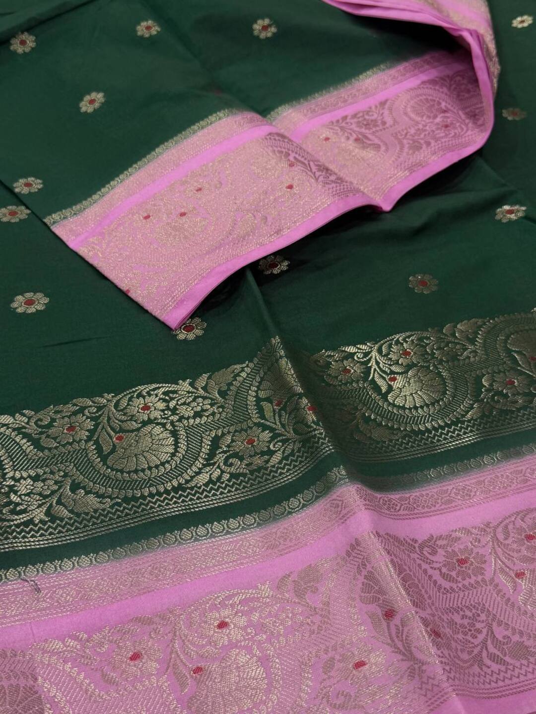 Emerald Green Banaras Cotton Saree