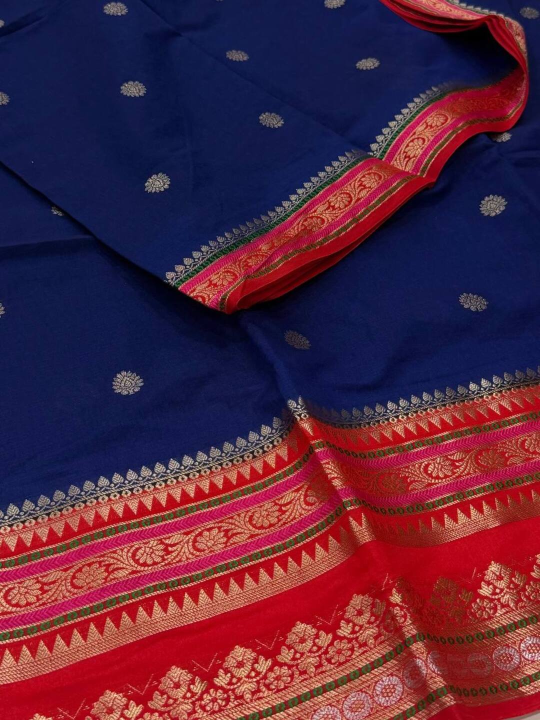 Navy Blue Banaras Cotton Silk Saree
