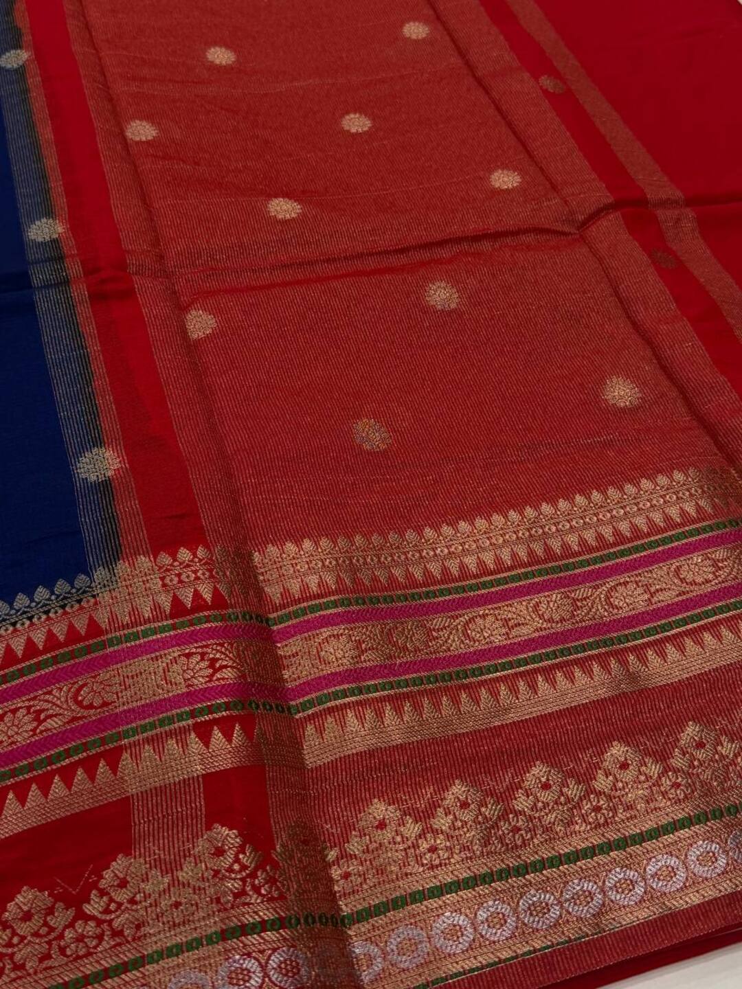 Navy Blue Banaras Cotton Silk Saree