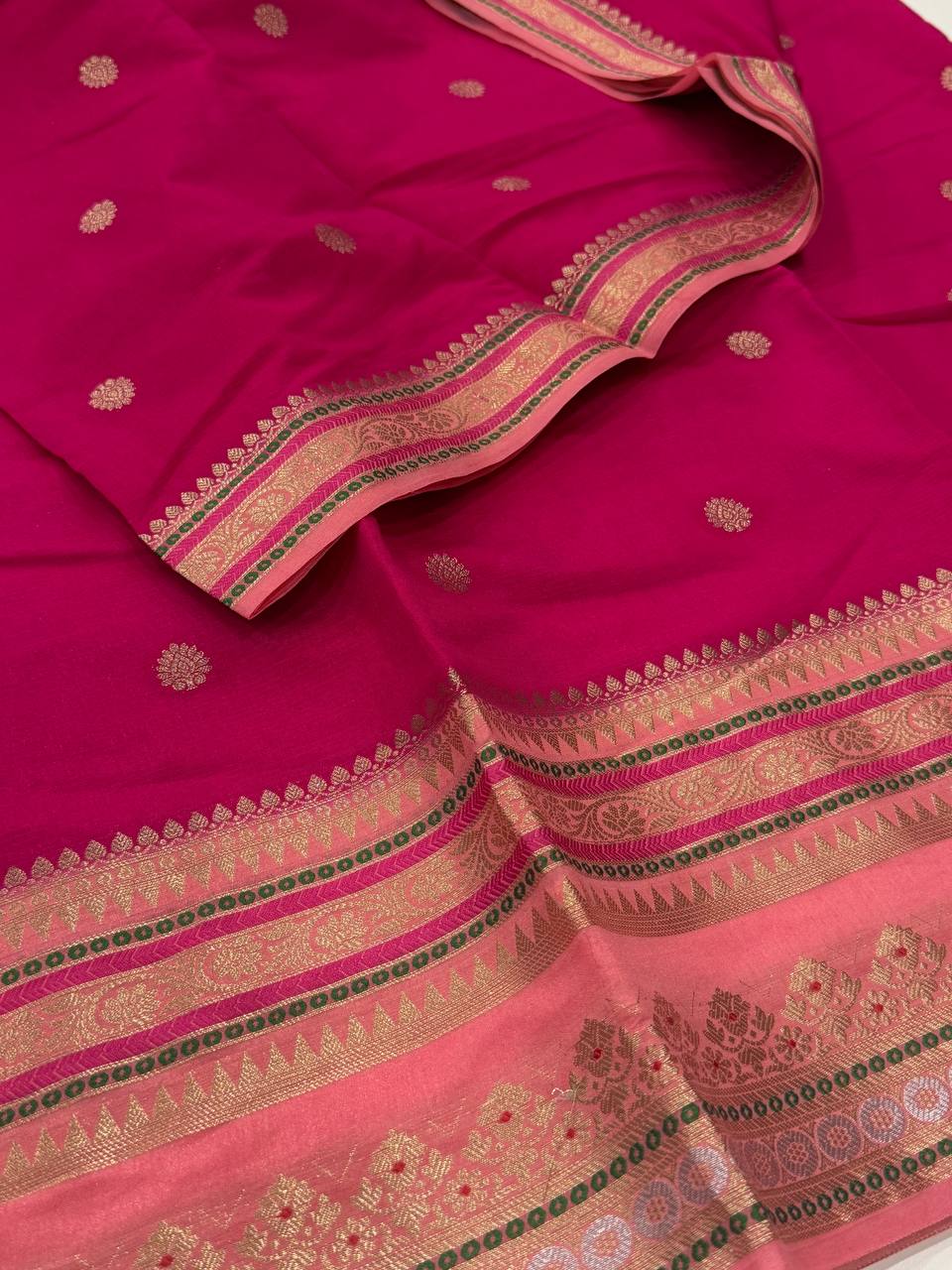 Hot Pink Banaras Cotton Silk Saree