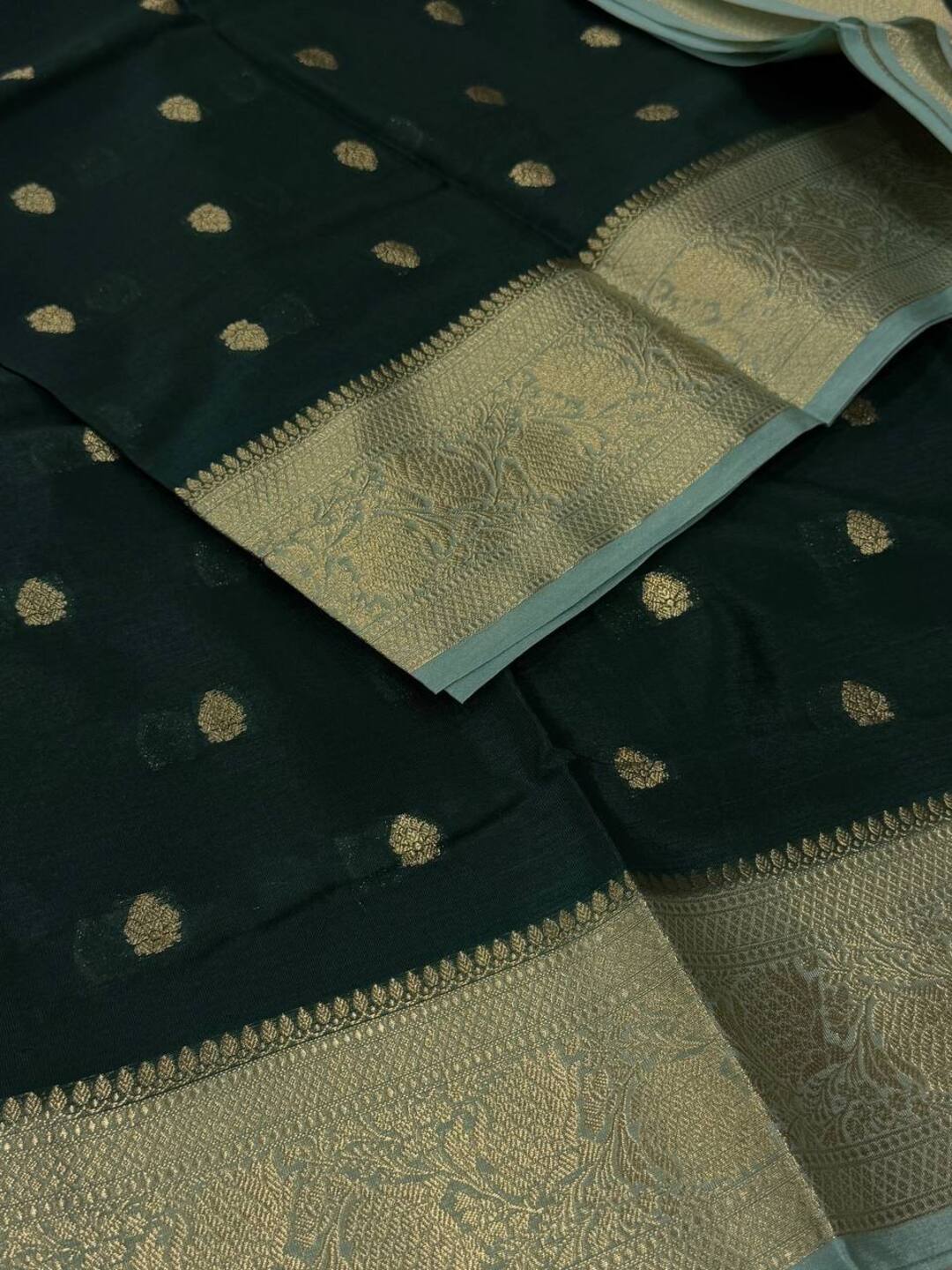 Emerald Green Banaras Cotton Silk Saree