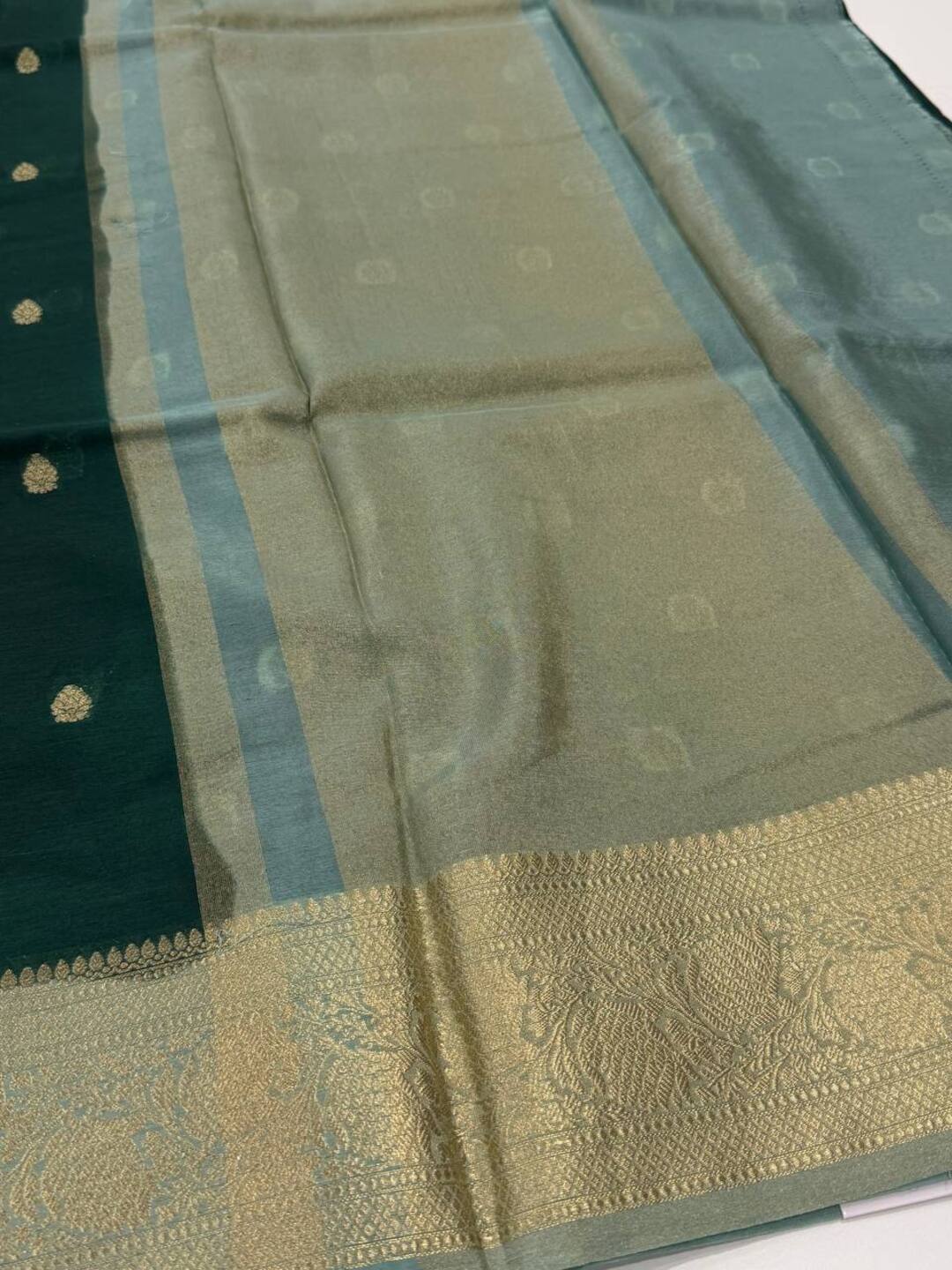 Emerald Green Banaras Cotton Silk Saree