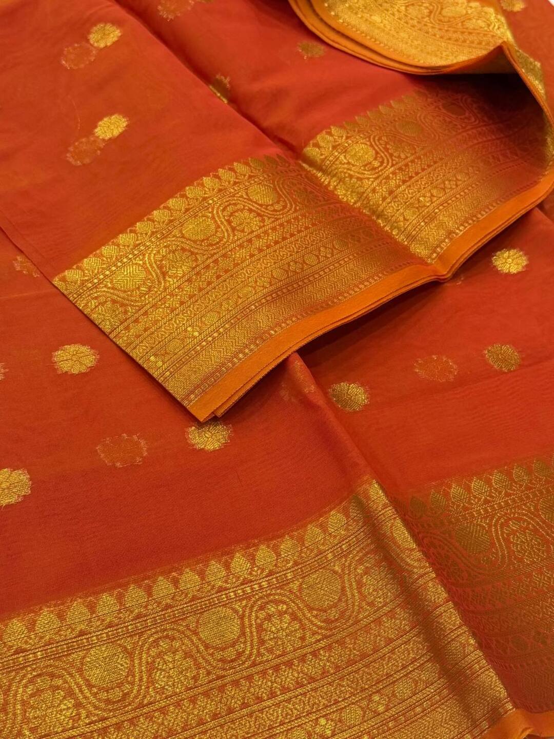 Orange Cotton Saree