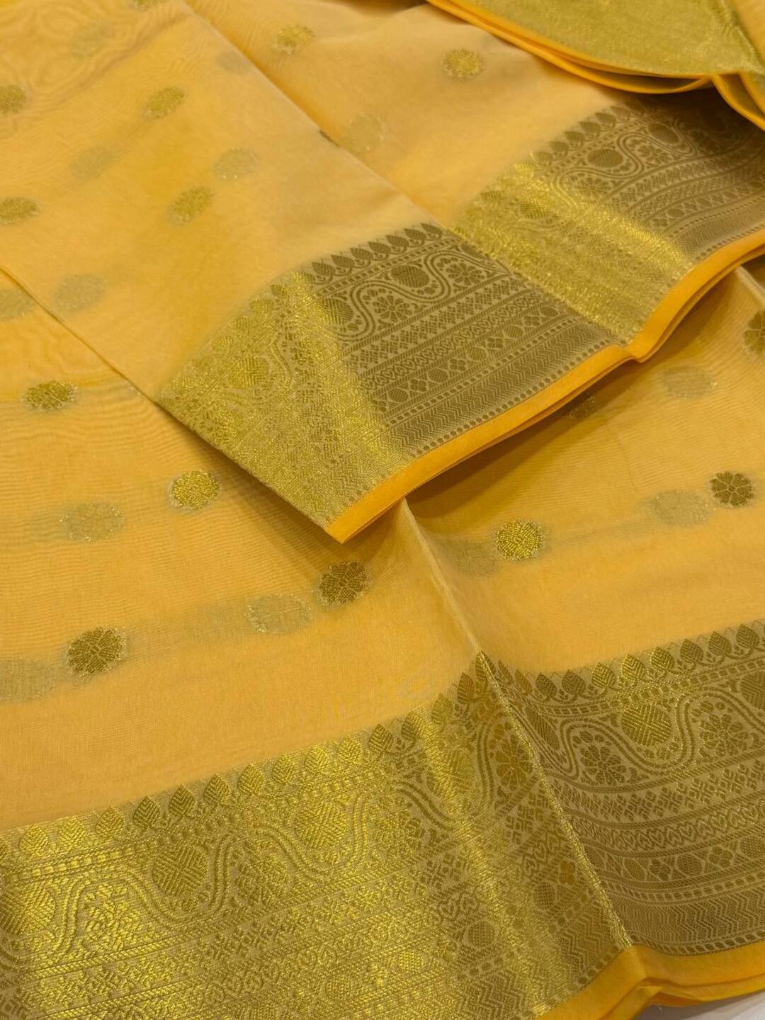 Pastel Yellow Cotton Saree