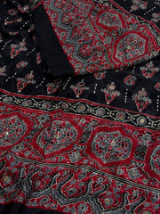 Black Ajrakh Printed Satin Saree