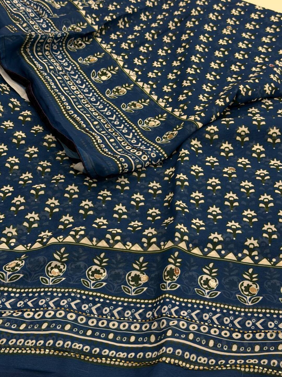 Dark Blue Mirror Chiffon Printed Saree