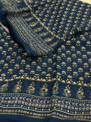 Dark Blue Mirror Chiffon Printed Saree