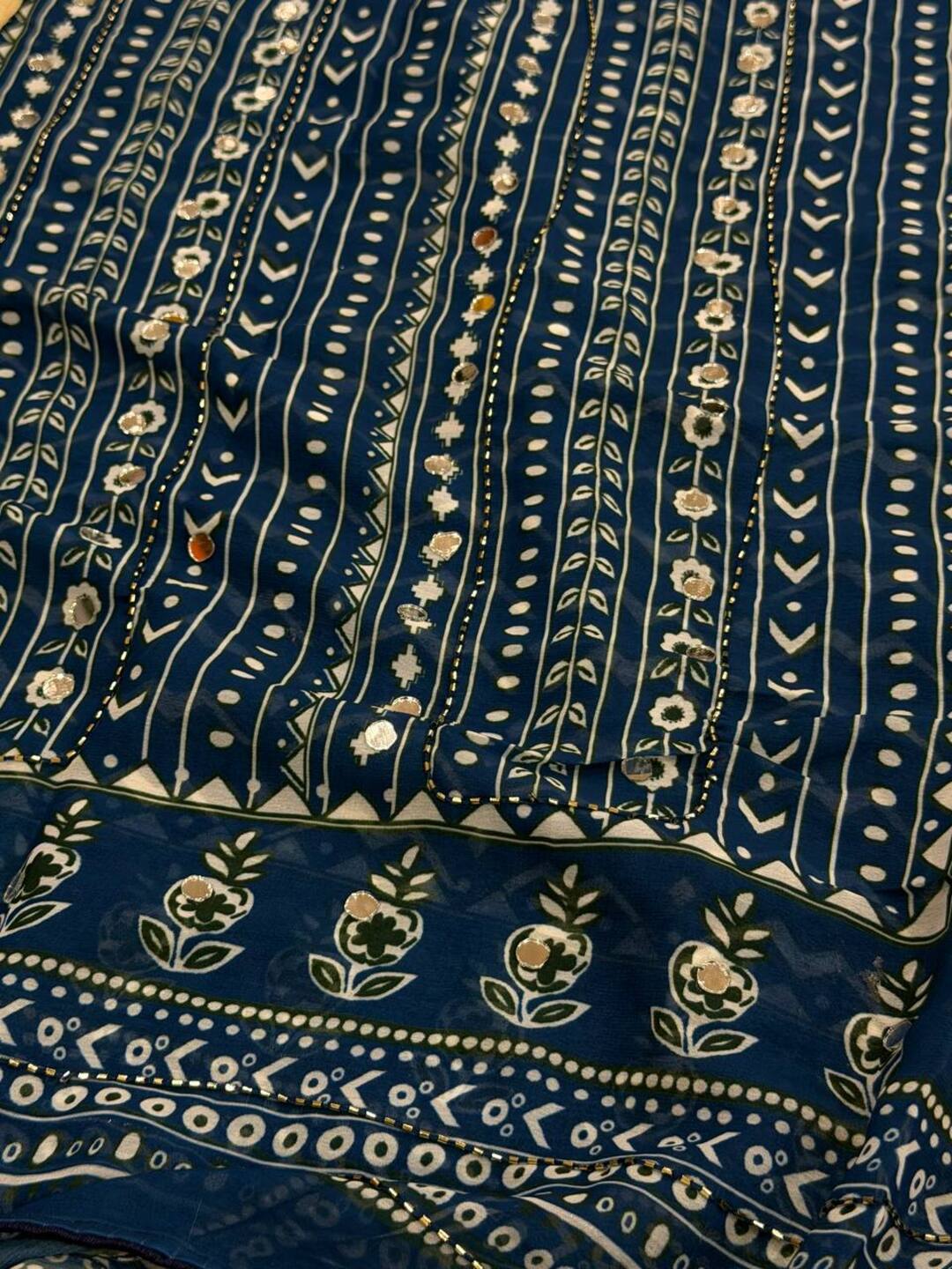Dark Blue Mirror Chiffon Printed Saree