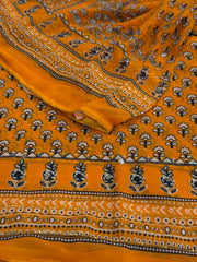 Yellow Mirror Chiffon Printed Saree