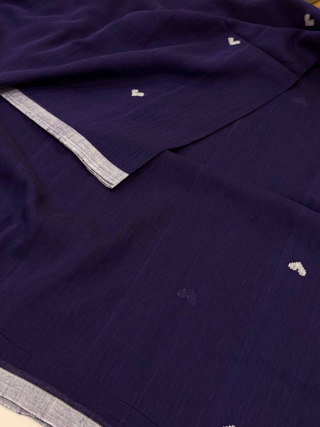 Navy Blue Kadhi Cotton Saree