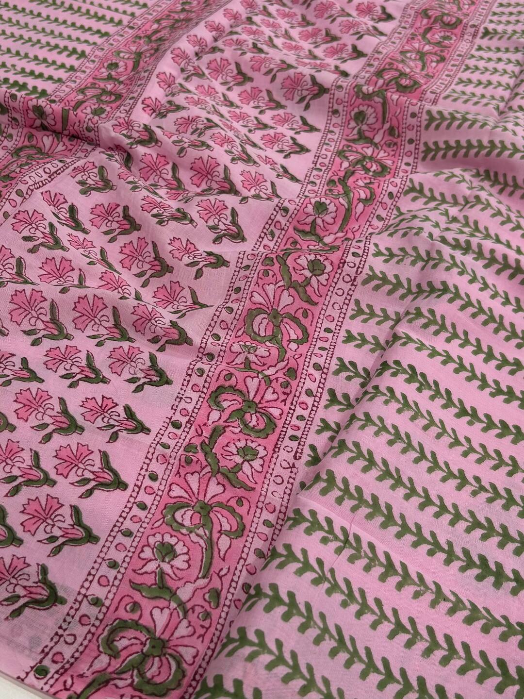Baby Pink Printed Soft Cotton Saree