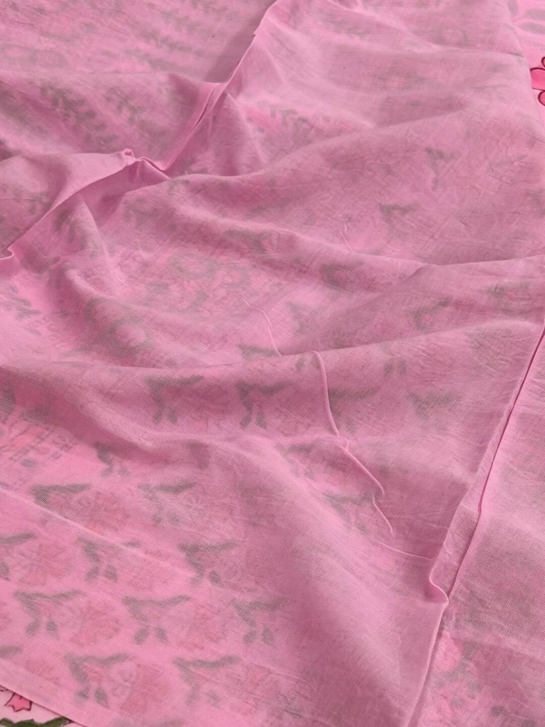 Baby Pink Printed Soft Cotton Saree