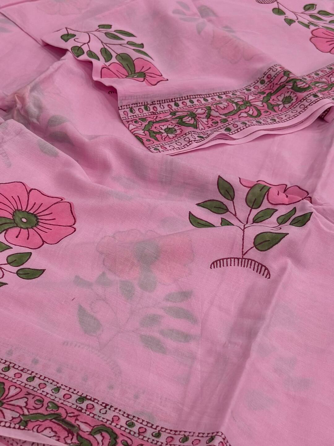 Baby Pink Printed Soft Cotton Saree