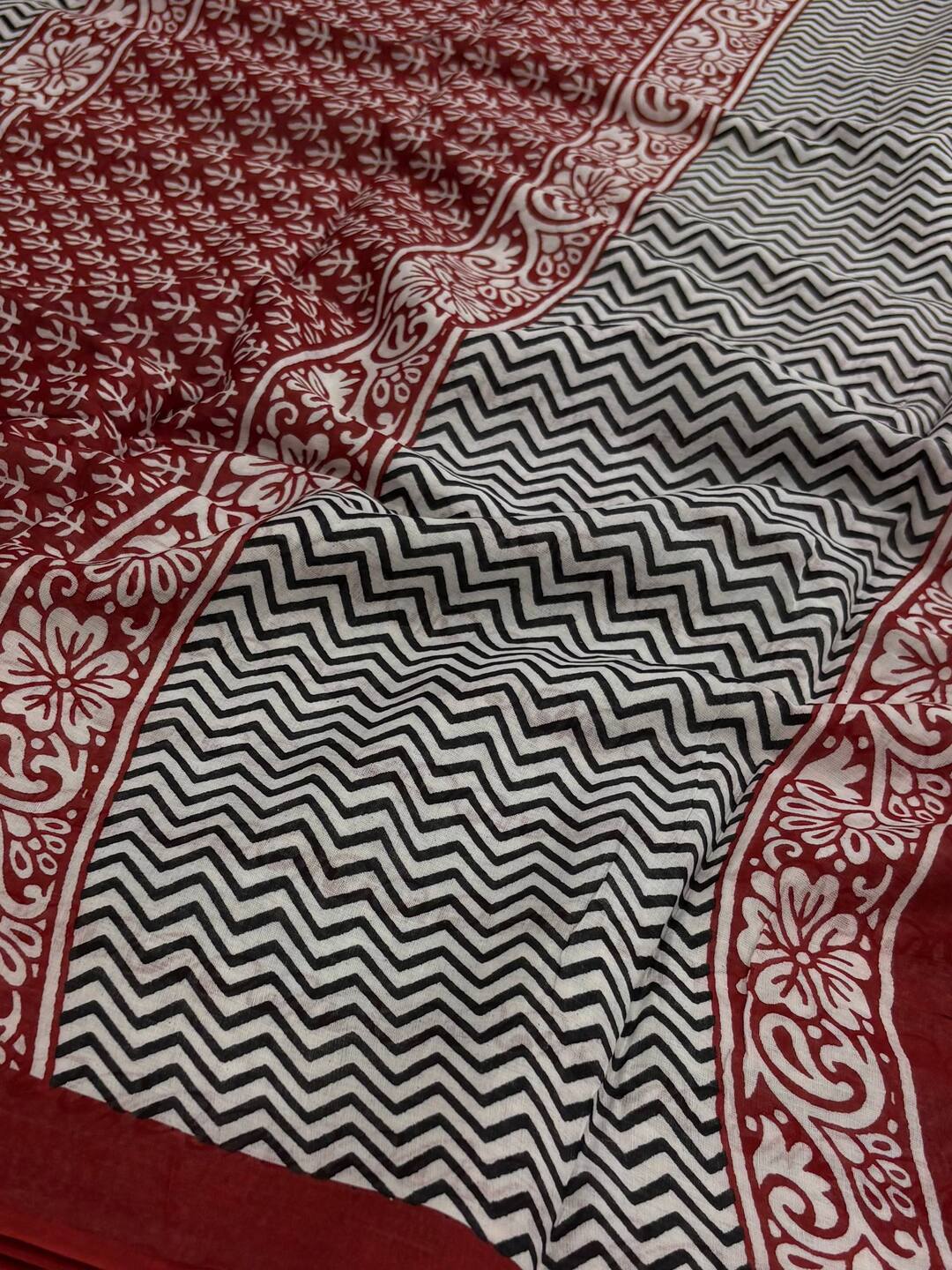 Black Printed Soft Cotton Saree