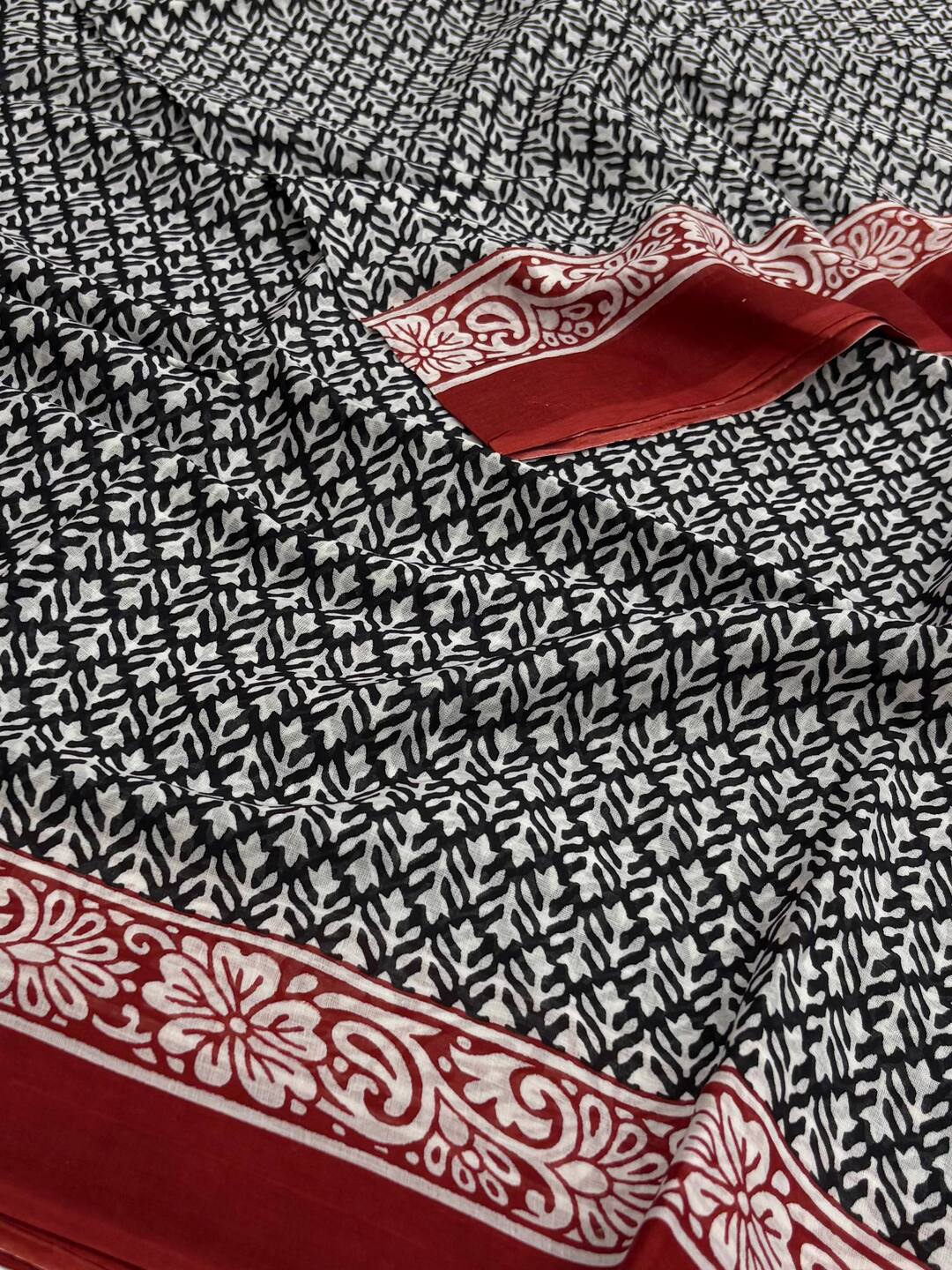 Black Printed Soft Cotton Saree