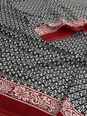 Black Printed Soft Cotton Saree