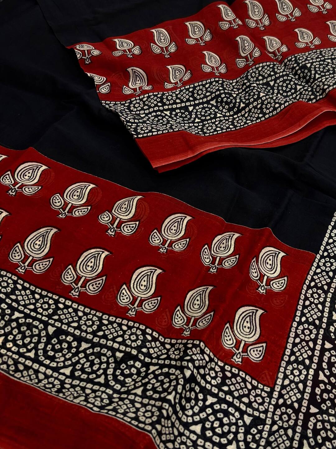 Black Printed Soft Cotton Saree