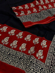 Black Printed Soft Cotton Saree