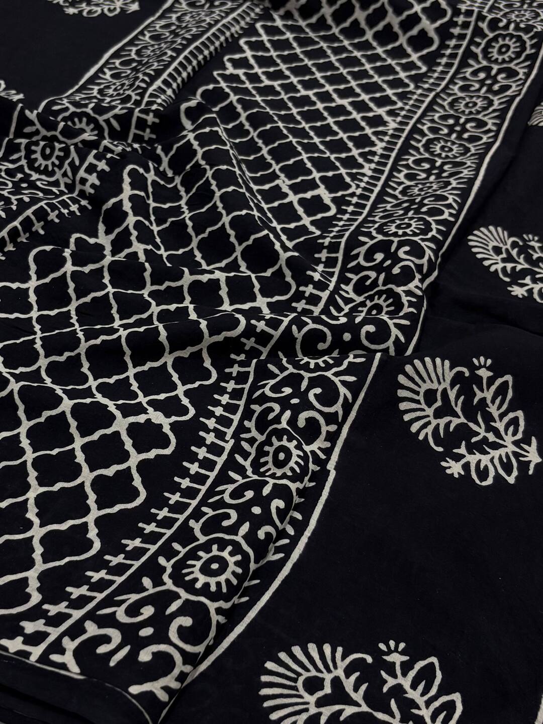 Midnight Blue Printed Soft Cotton Saree