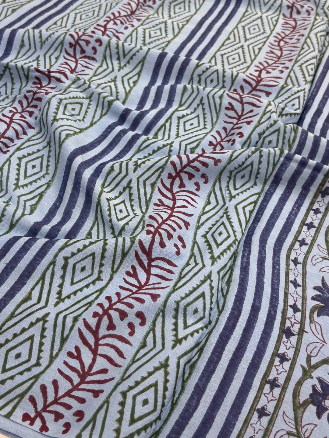 Baby Blue Printed Soft Cotton Saree