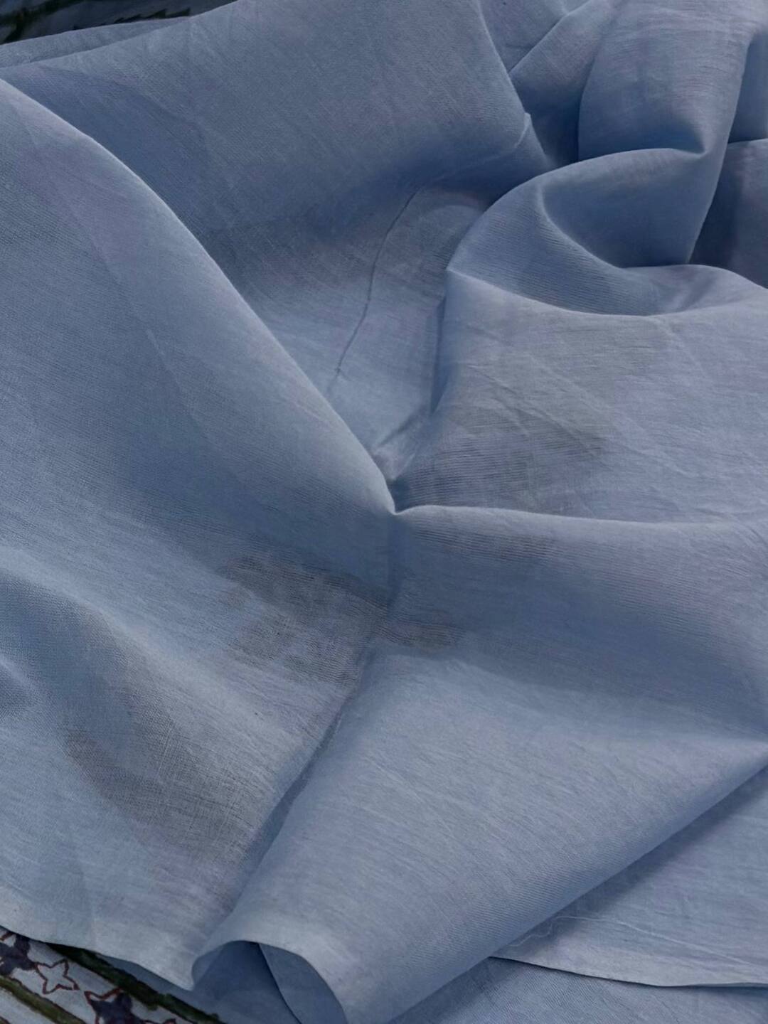 Baby Blue Printed Soft Cotton Saree