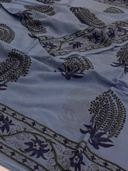 Baby Blue Printed Soft Cotton Saree