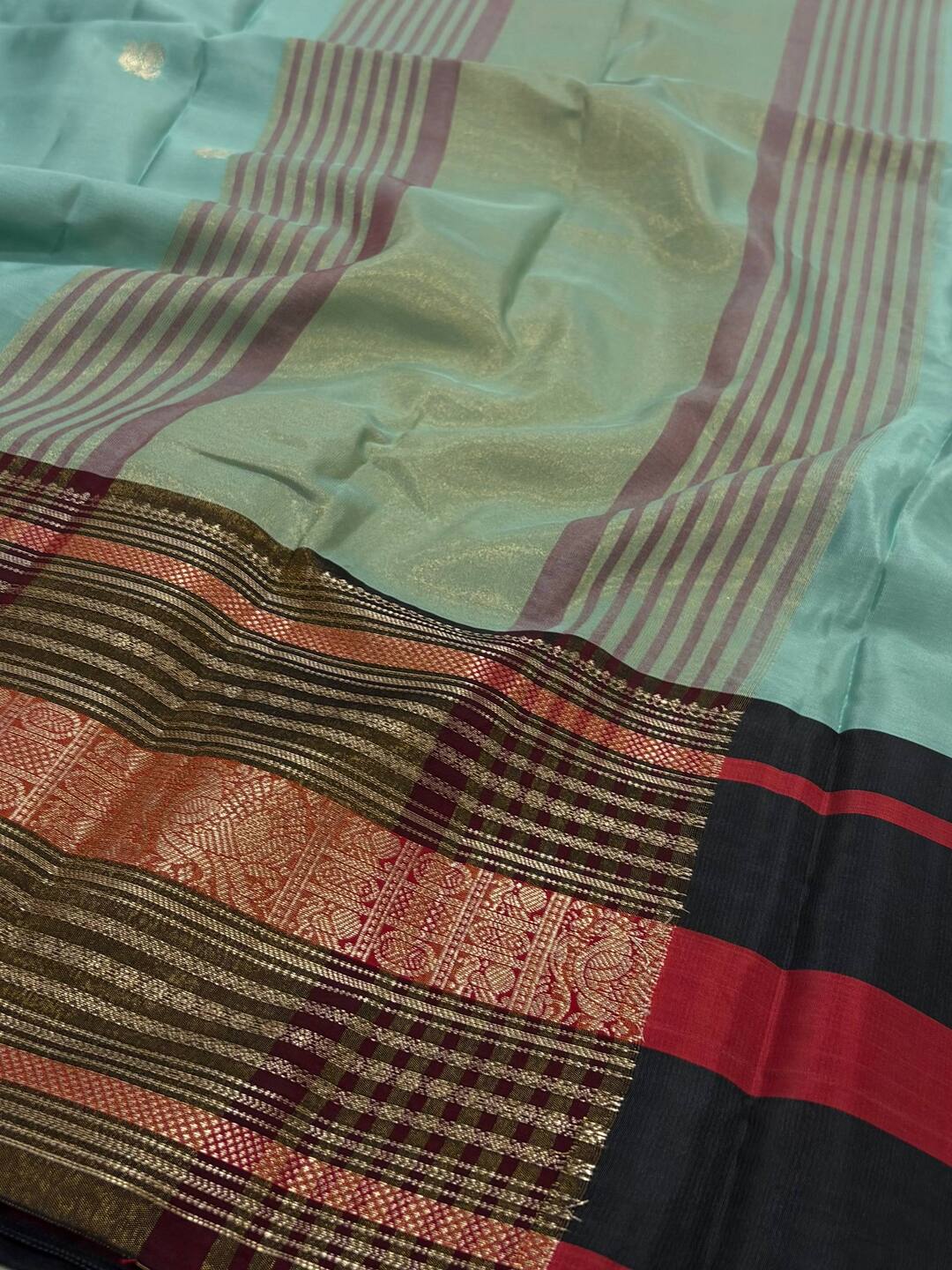 Turquoise Cotton Silk Saree