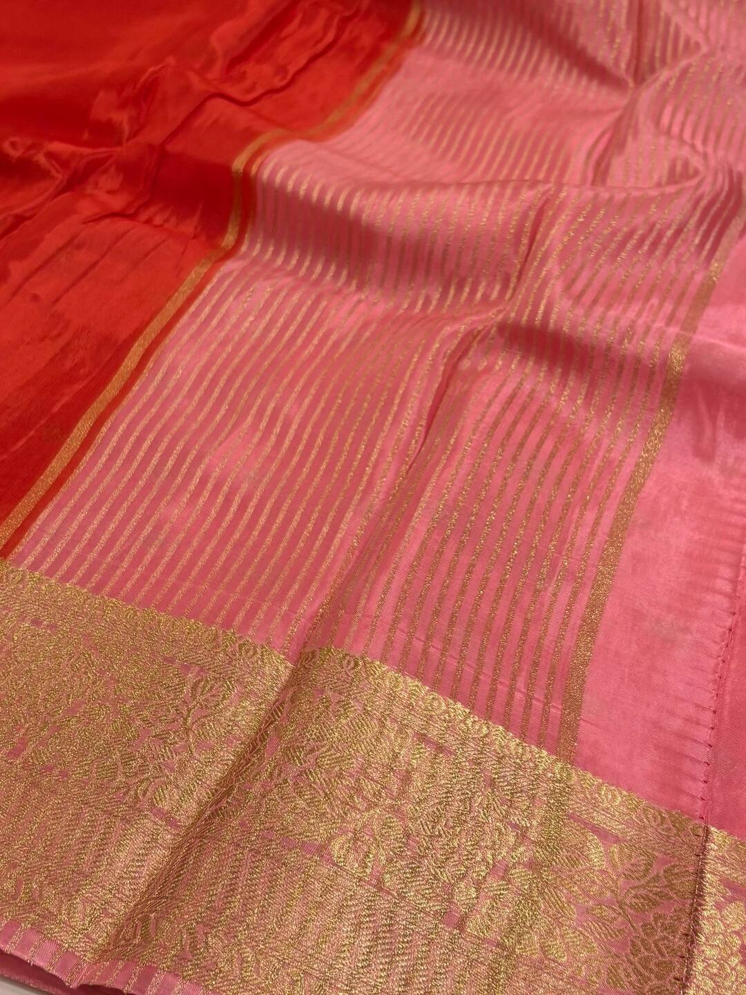 Bright Orange Chiffon Saree