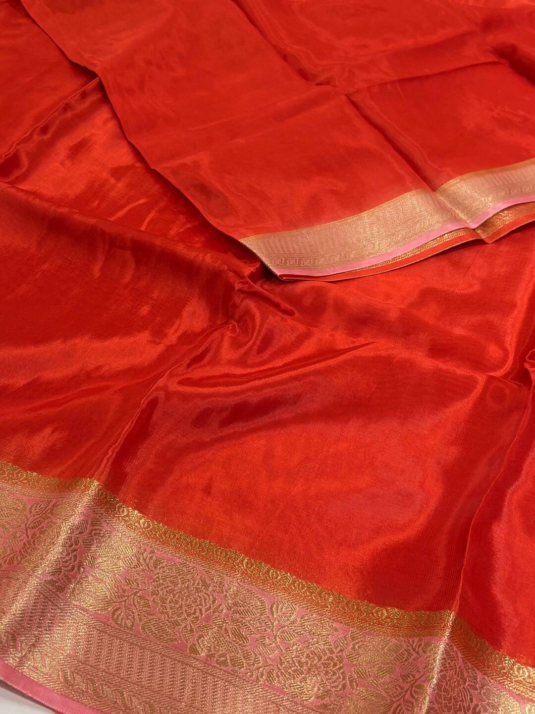Bright Orange Chiffon Saree