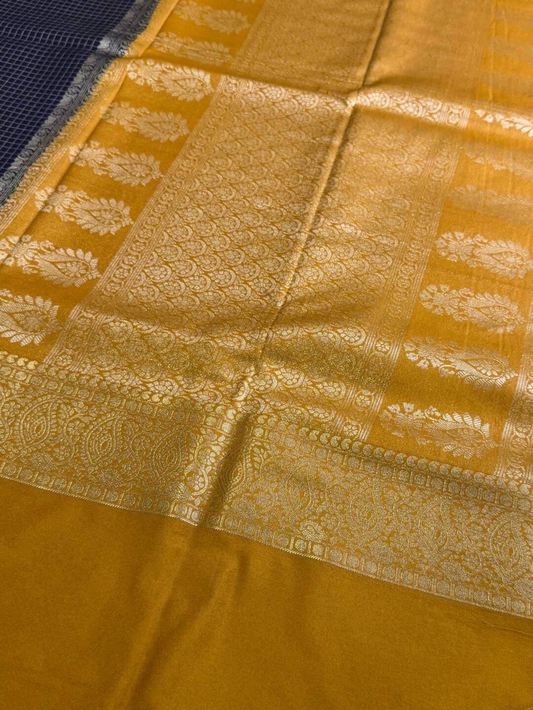 Navy Blue Checked Chiffon Silk Saree