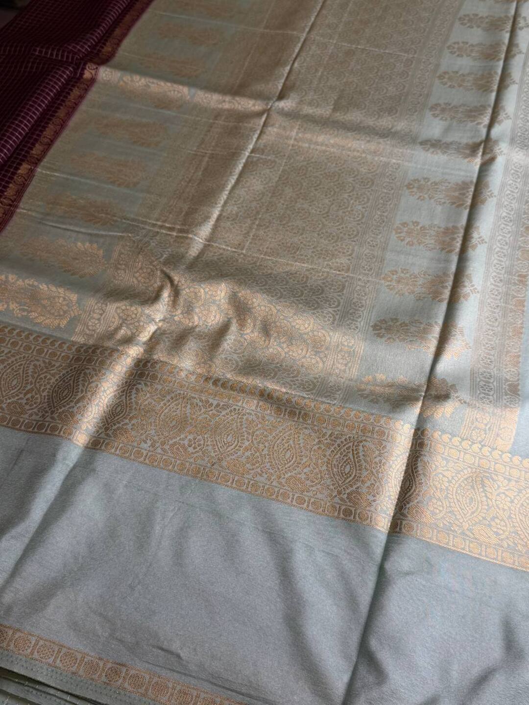 Royal Purple Checked  Chiffon Silk Saree