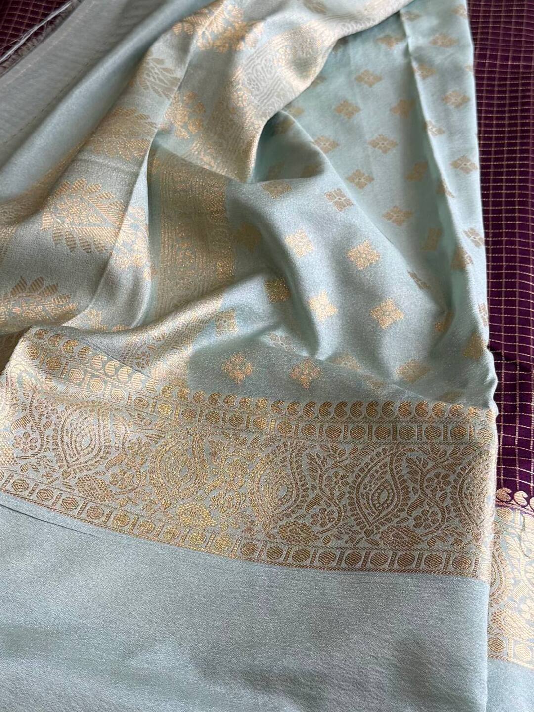 Royal Purple Checked  Chiffon Silk Saree