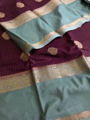 Royal Purple Checked Chiffon Silk Saree