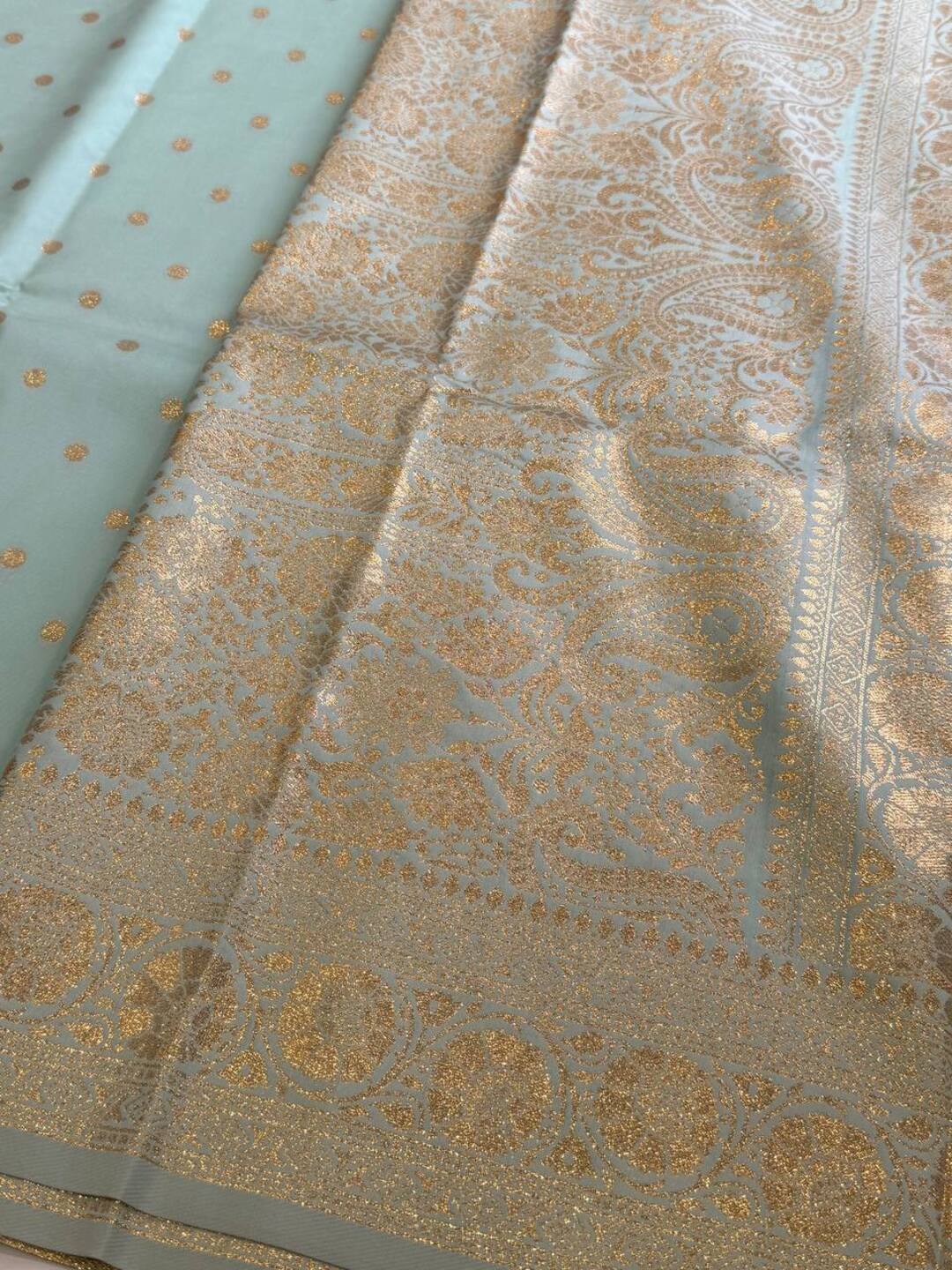 Greenish Blue Banaras Cotton Silk Saree