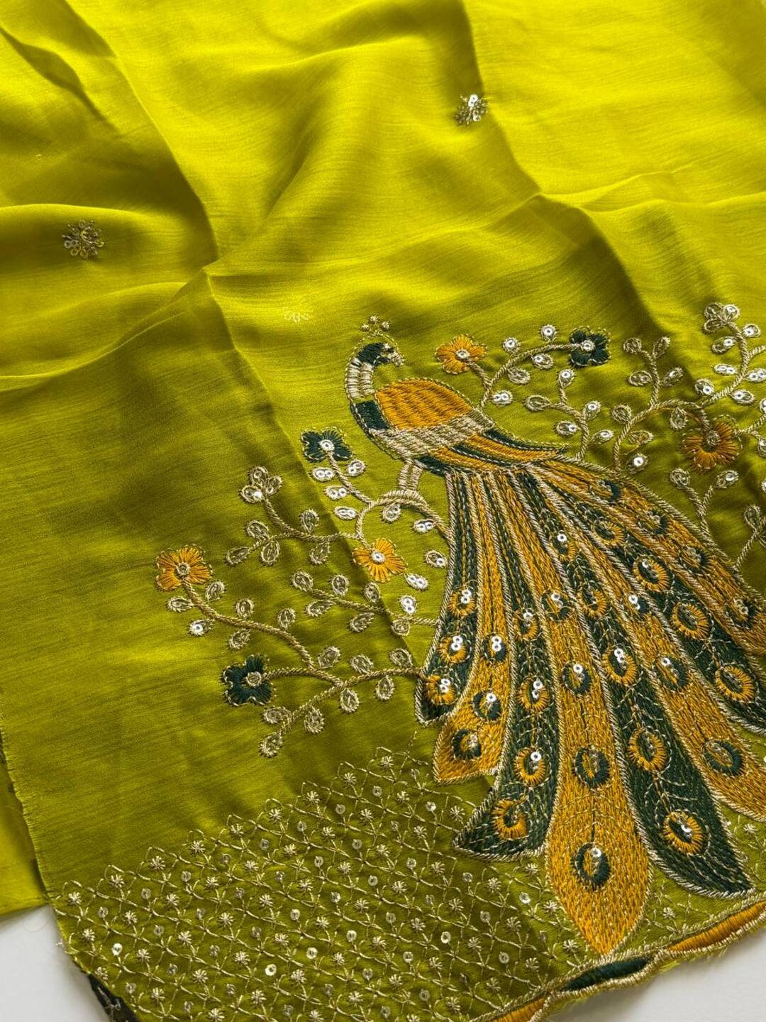 Emerald Green Georgette saree