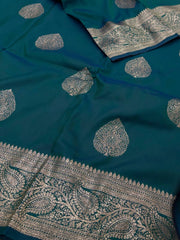 Peacock Blue Cotton Silk Saree