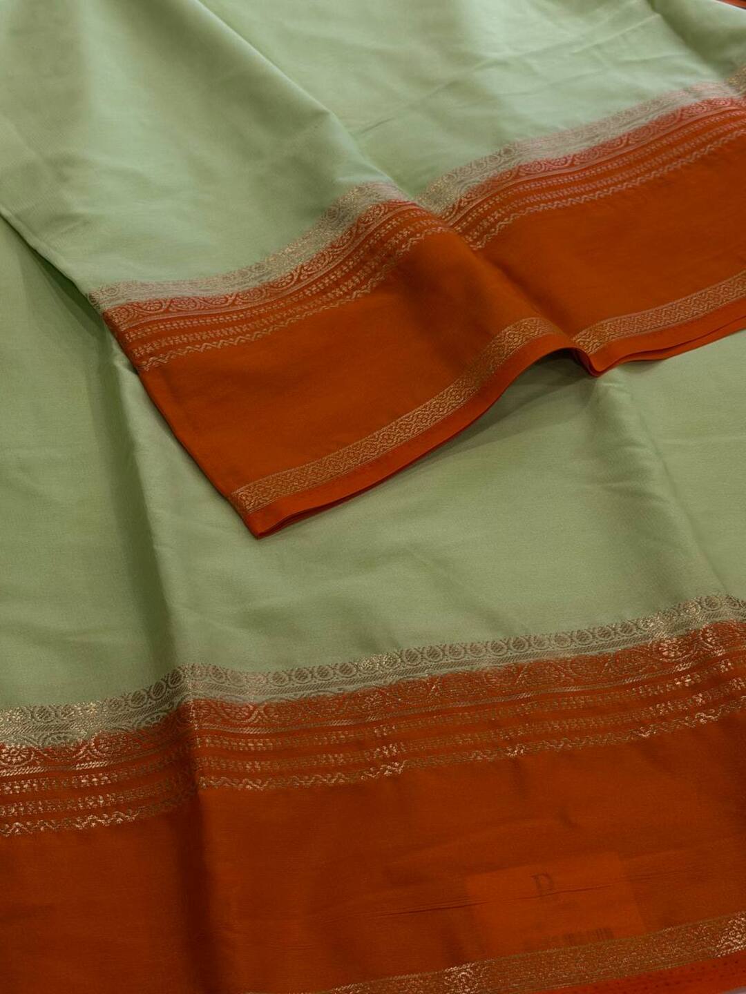 Pastel Green Semi Mysore Chiffon Saree
