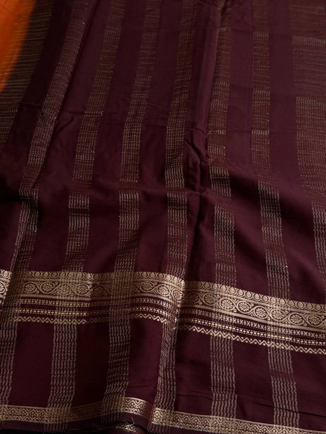 Burnt Orange Semi Mysore Chiffon Saree