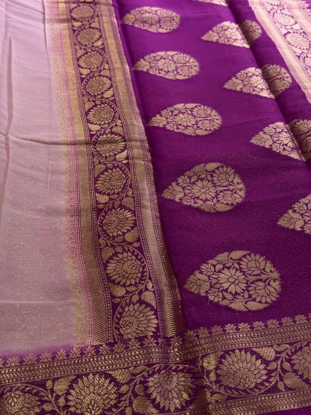 Pastel Pink Chiffon Silk Saree