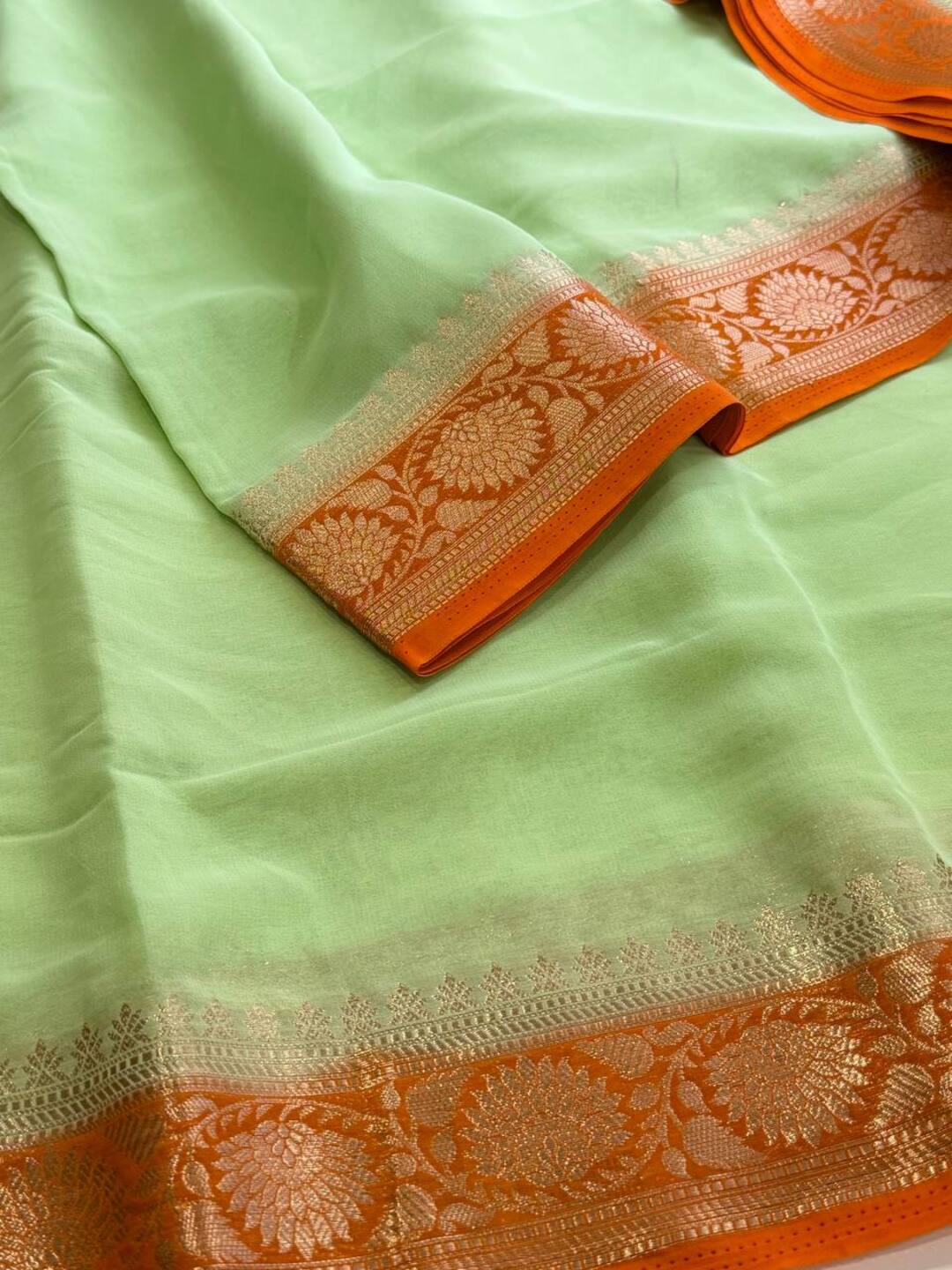 Pastel Green Chiffon Silk Saree