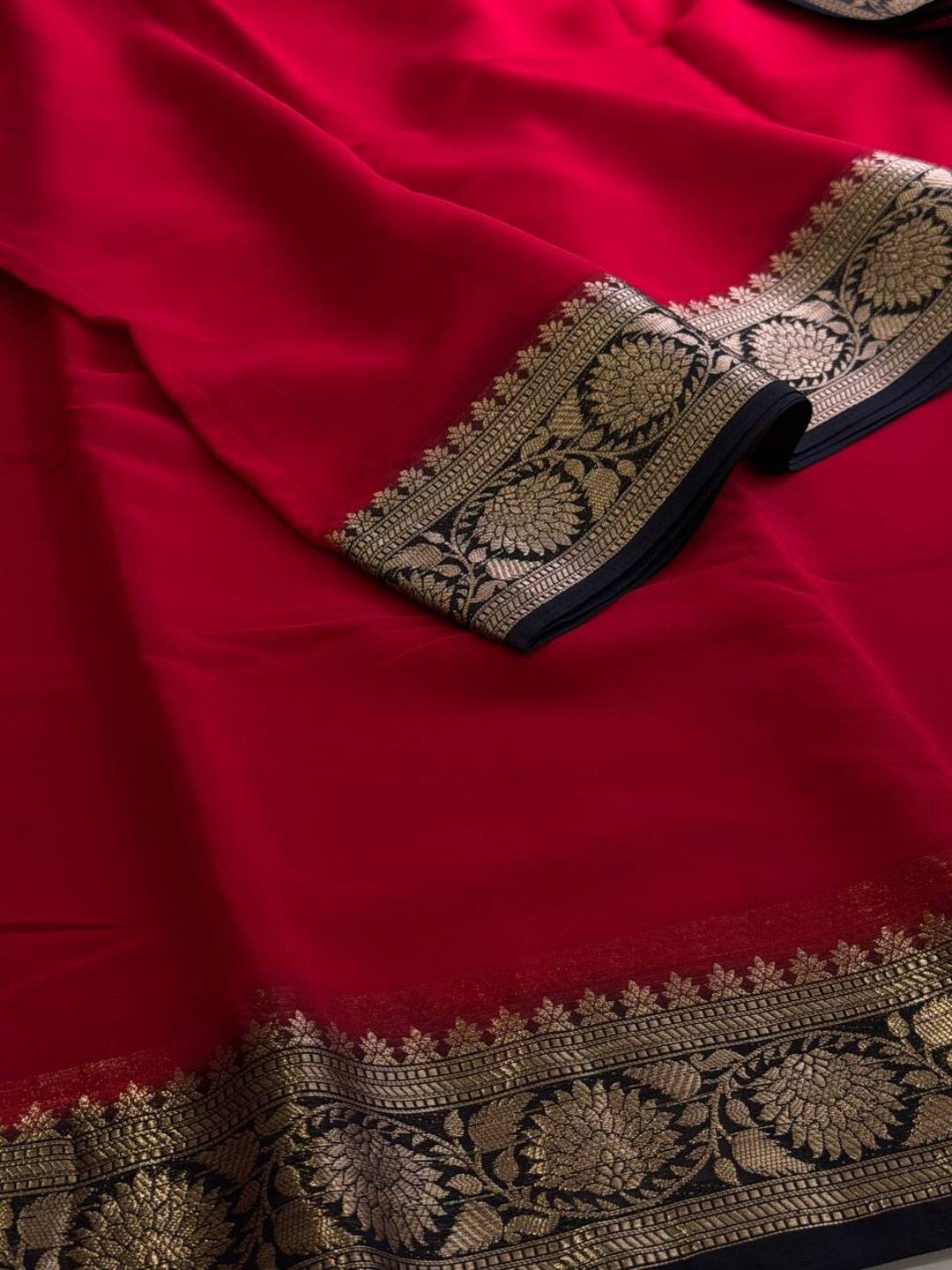 Chili Red Chiffon Silk Saree