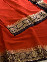 Burnt Orange Chiffon Silk Saree