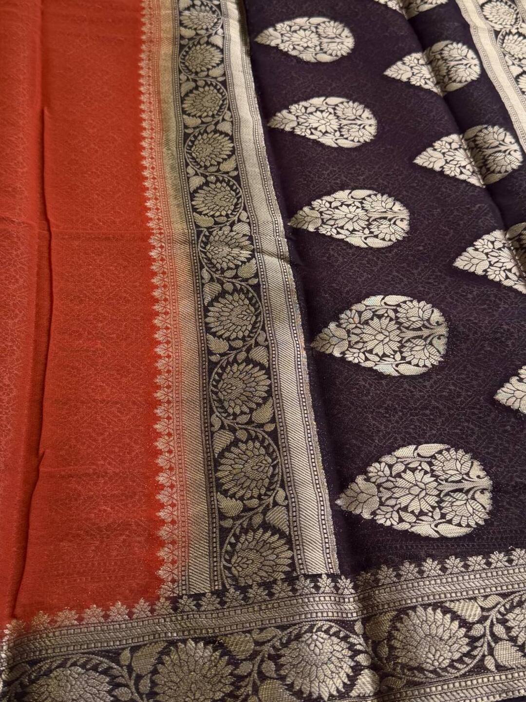 Burnt Orange Chiffon Silk Saree