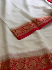 Pure White Chiffon Silk Saree