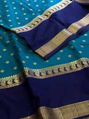 Peacock Blue Semi Mysore Chiffon Silk Saree