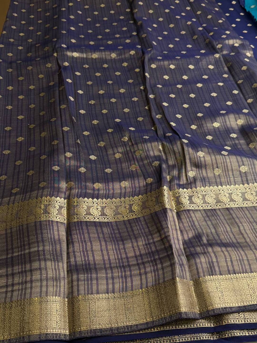 Peacock Blue Semi Mysore Chiffon Silk Saree
