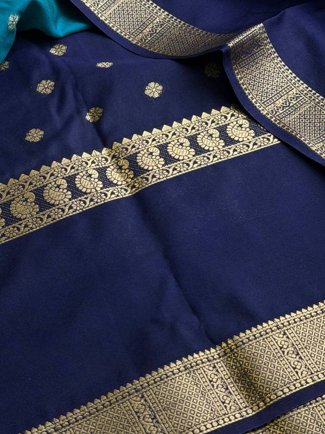 Peacock Blue Semi Mysore Chiffon Silk Saree