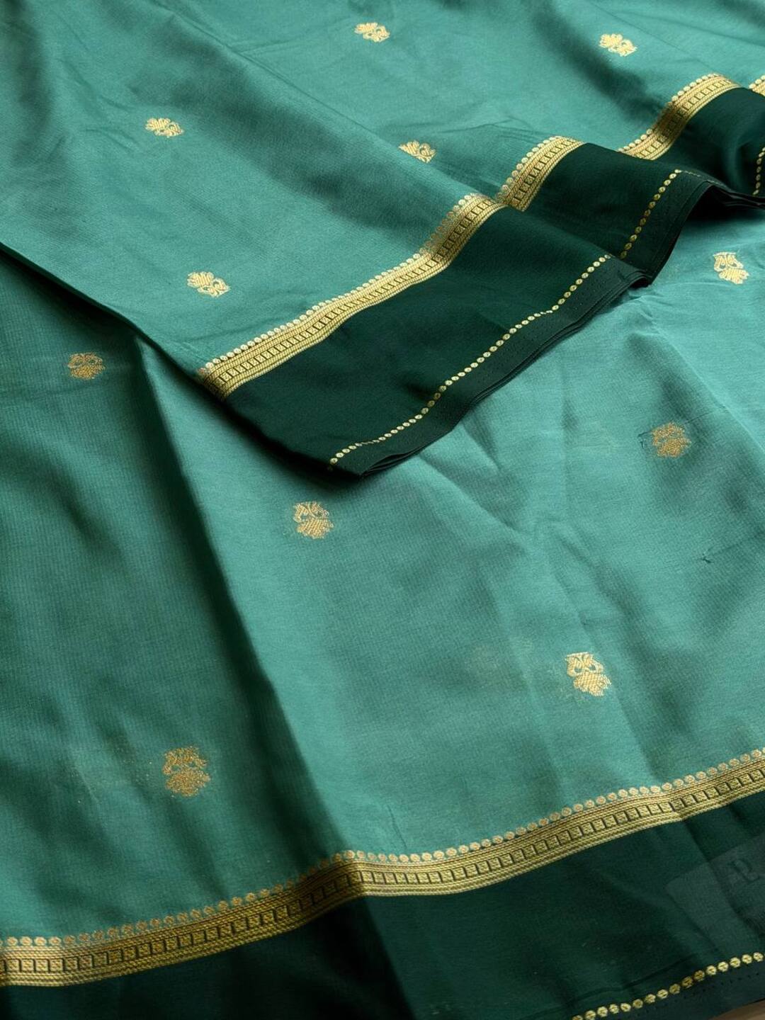 Seafoam Green Semi Mysore Chiffon Silk Saree