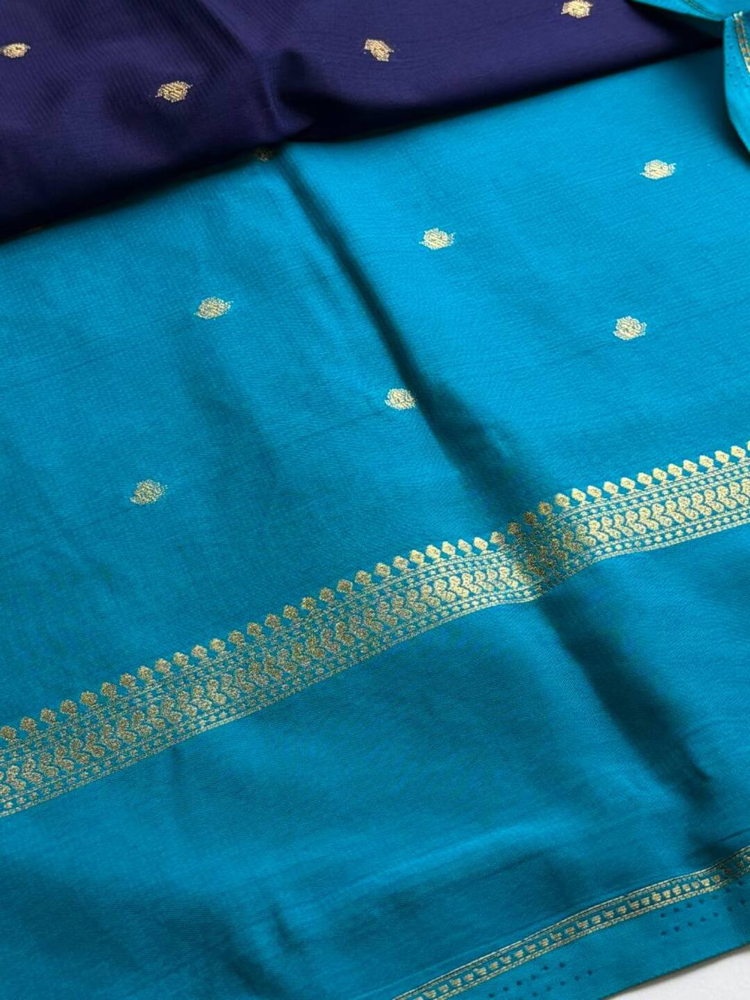 Navy Blue Semi Mysore Chiffon Saree