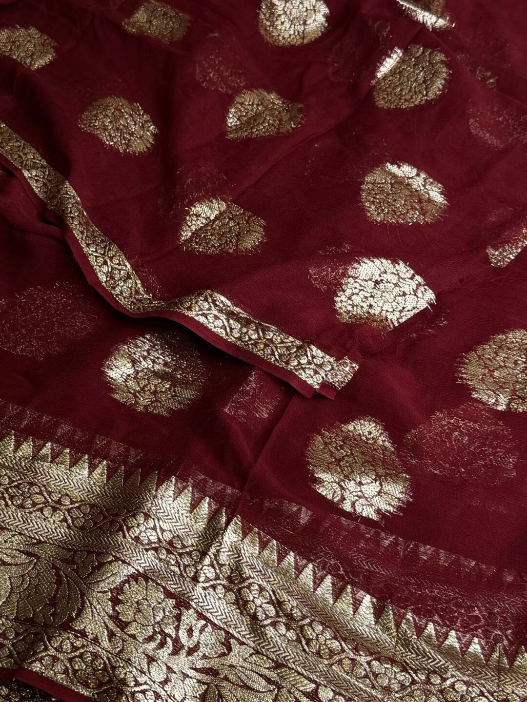 Deep Maroon Floral Chiffon Saree